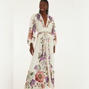 FARM Rio Floral Long Sleeve Dress in Cream and Purple